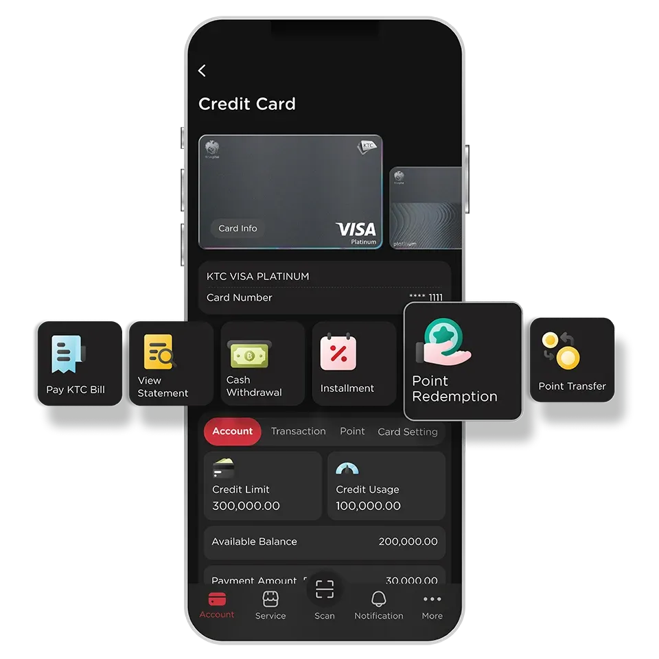 Select KTC Card <br>then select "Point Redemption" Select KTC Card <br>then select "Point Redemption"