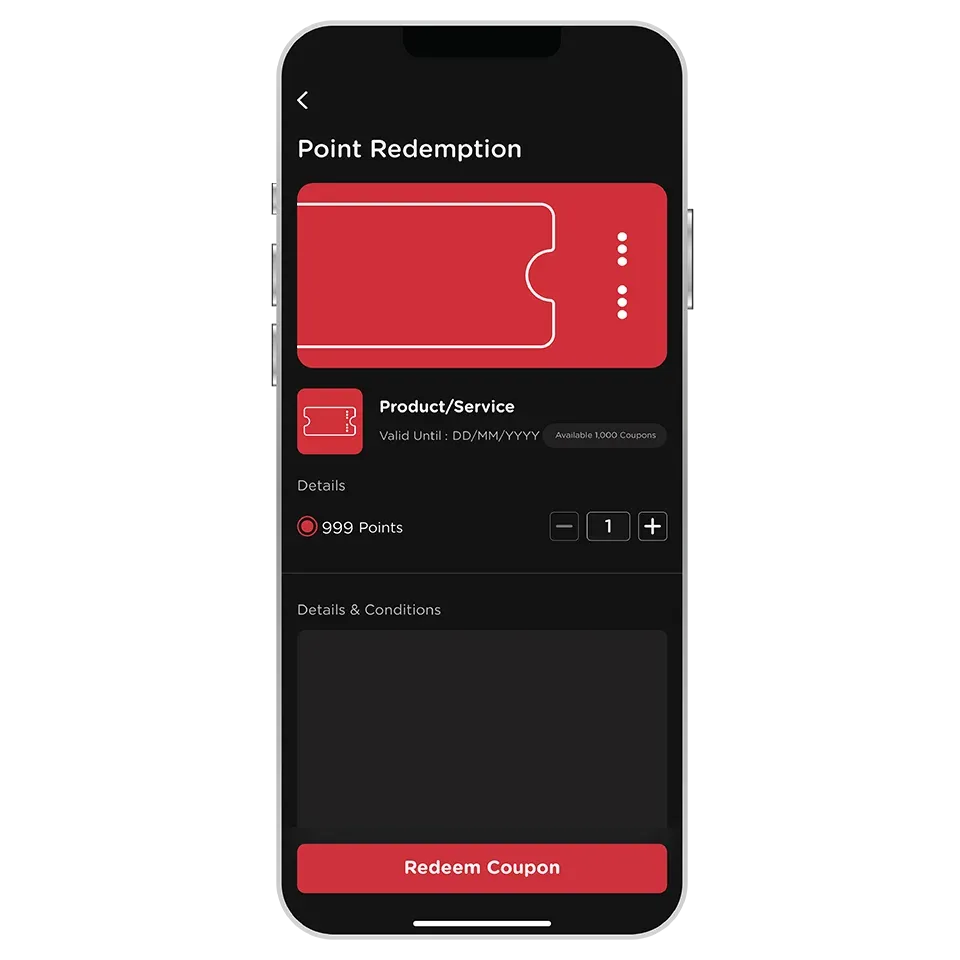 Select point amount and no. <br>of Coupon to redeem <br>then select "Redeem Coupon" Select point amount and no. <br>of Coupon to redeem <br>then select "Redeem Coupon"