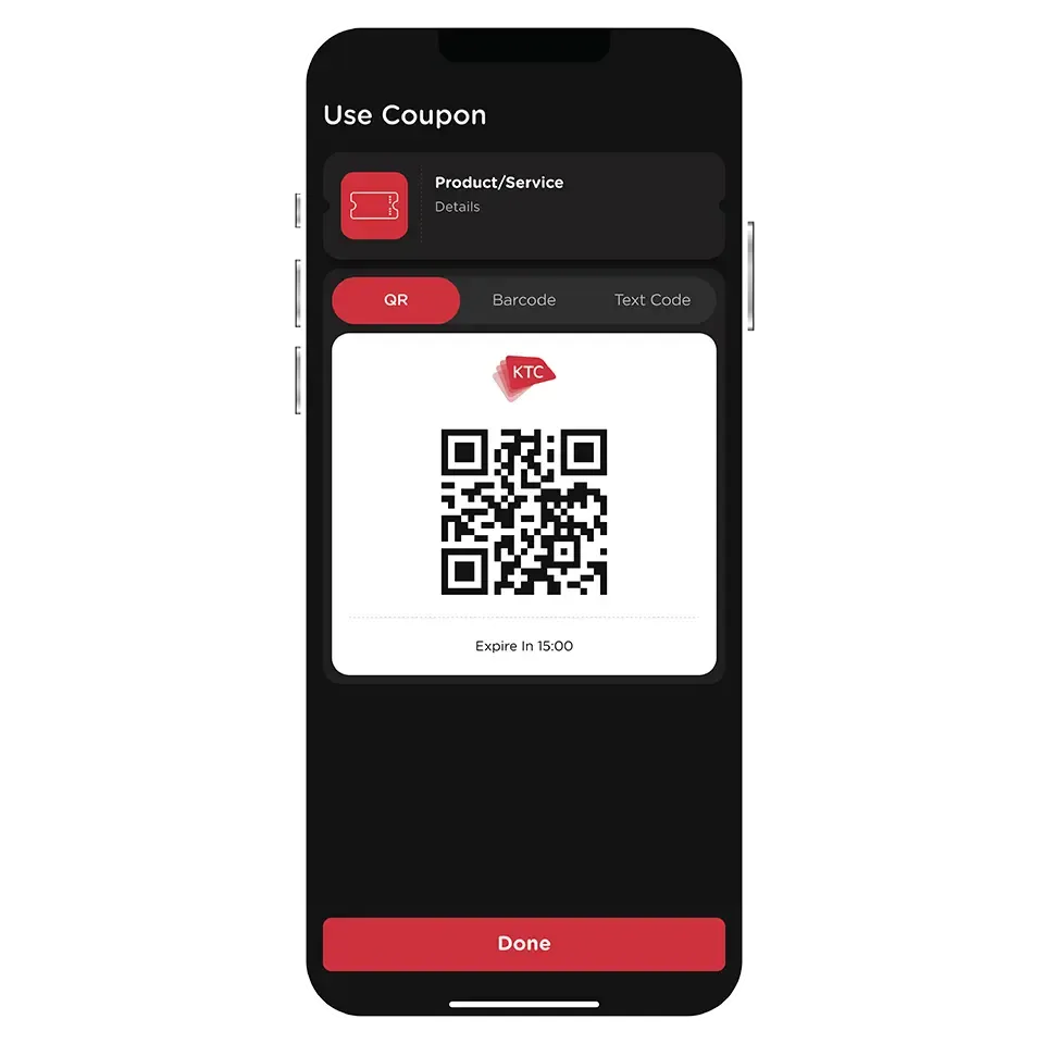 Display QR Code, Barcode<br> or Text Code to receive the privilege