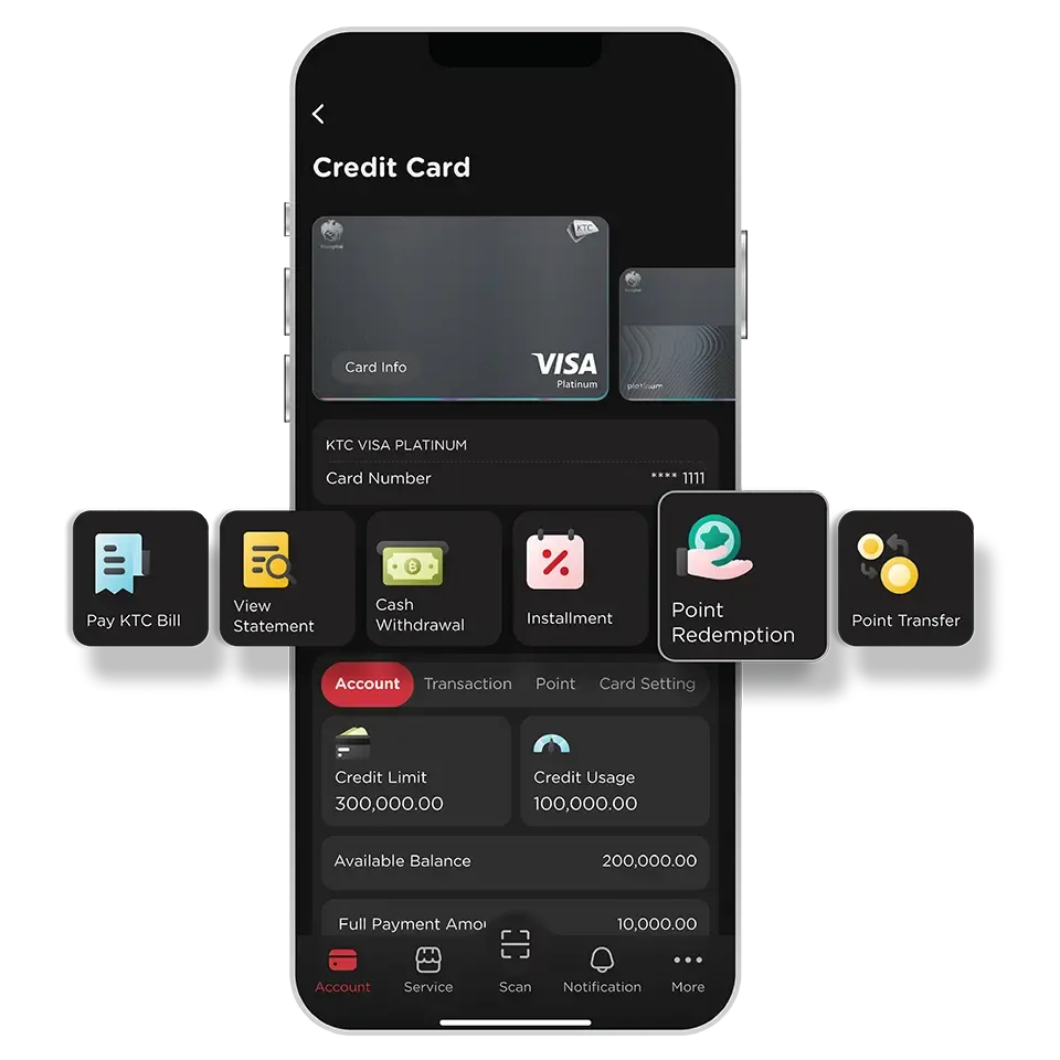 Select KTC Card then select “Point Redemption” Select KTC Card then select “Point Redemption”