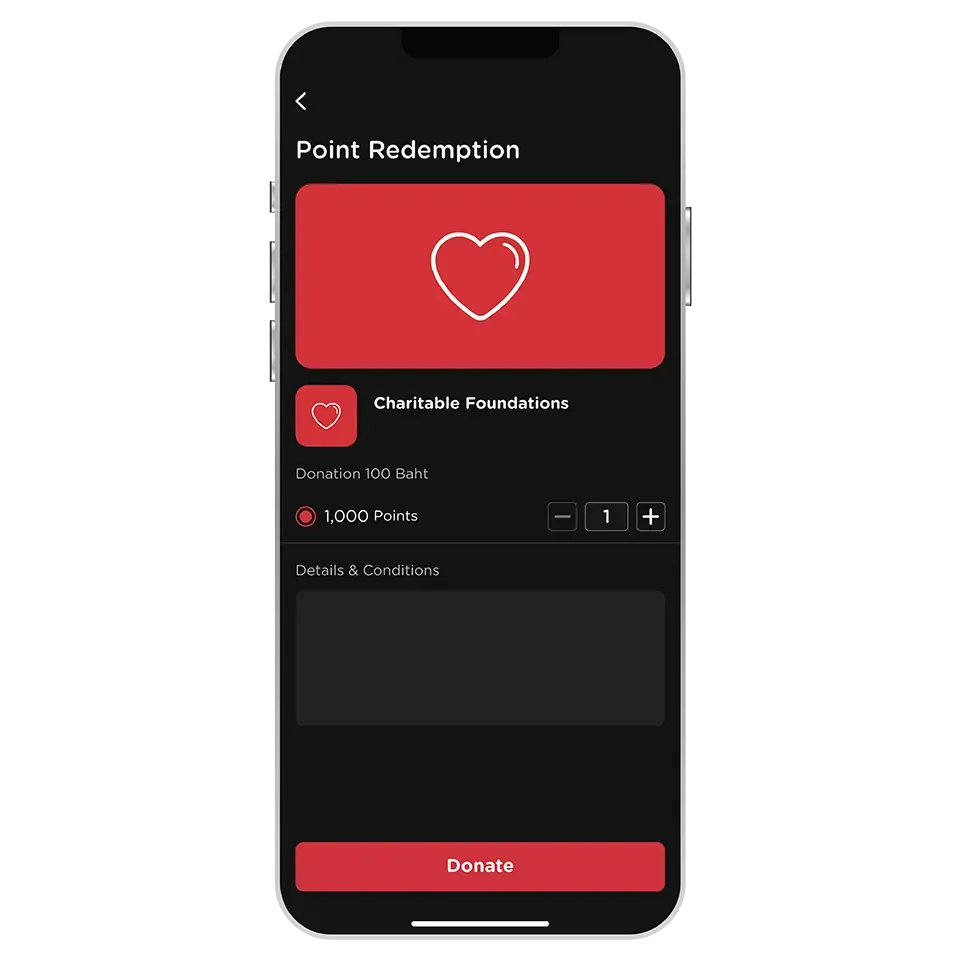 Select point amount to redeem then select “Donate” Select point amount to redeem then select “Donate”