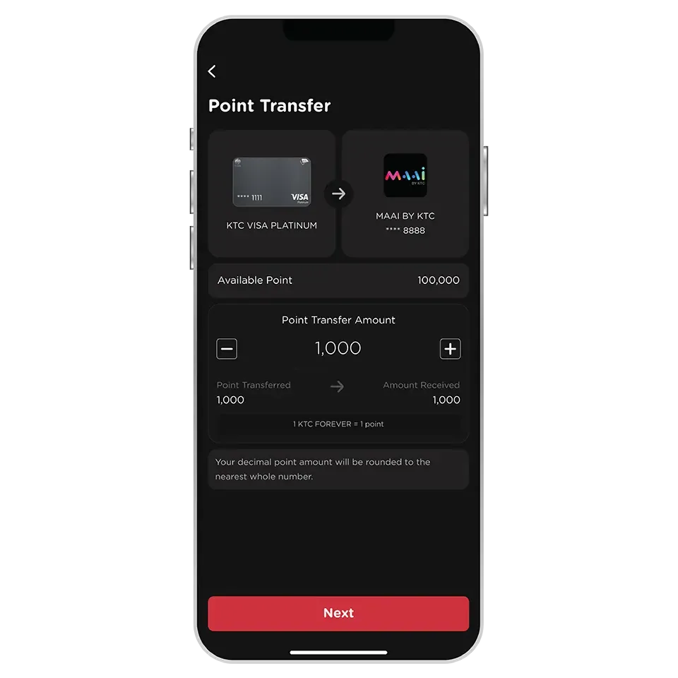 Enter point amount to transfer then select “Next” Enter point amount to transfer then select “Next”