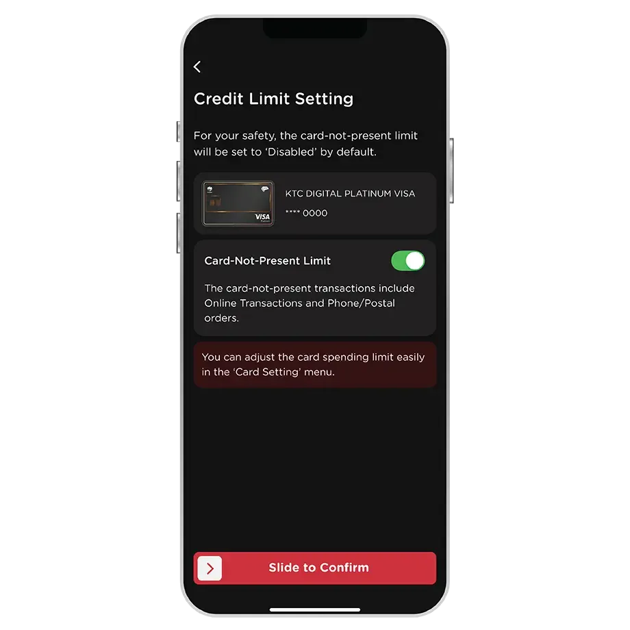 Enable the credit limit <br>and slide to confirm Enable the credit limit <br>and slide to confirm