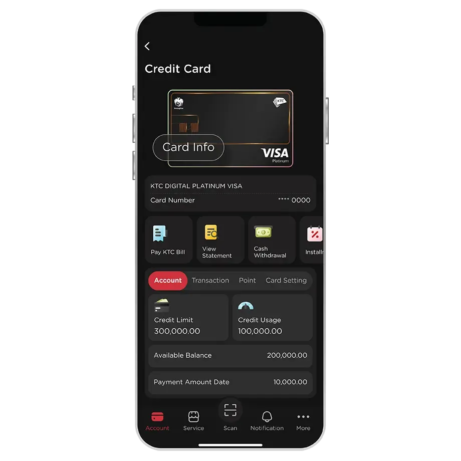 Select KTC Card <br>then select "Card Info" Select KTC Card <br>then select "Card Info"