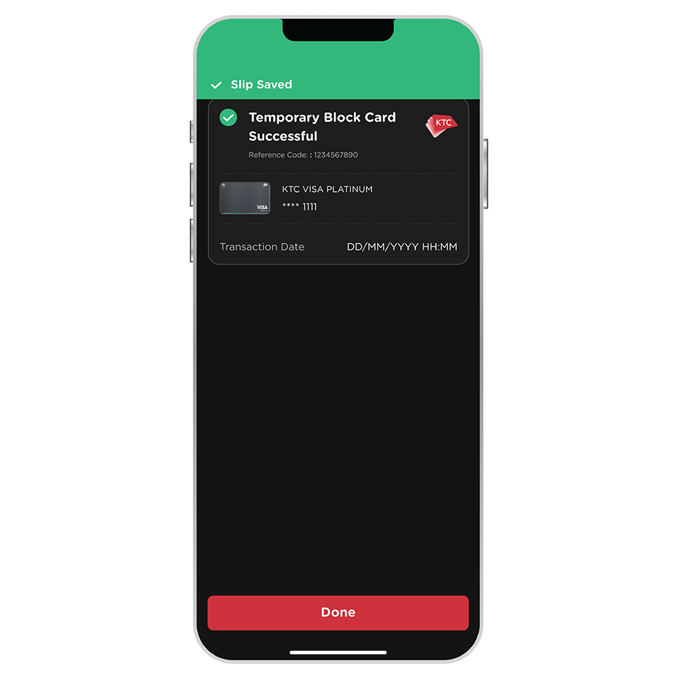 Temporary Card Block successful Temporary Card Block successful