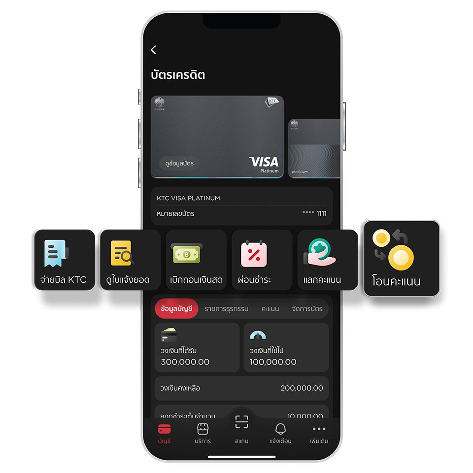 เลือกบัตร และ เลือกเมนู <br>“โอนคะแนน” เลือกบัตร และ เลือกเมนู <br>“โอนคะแนน”
